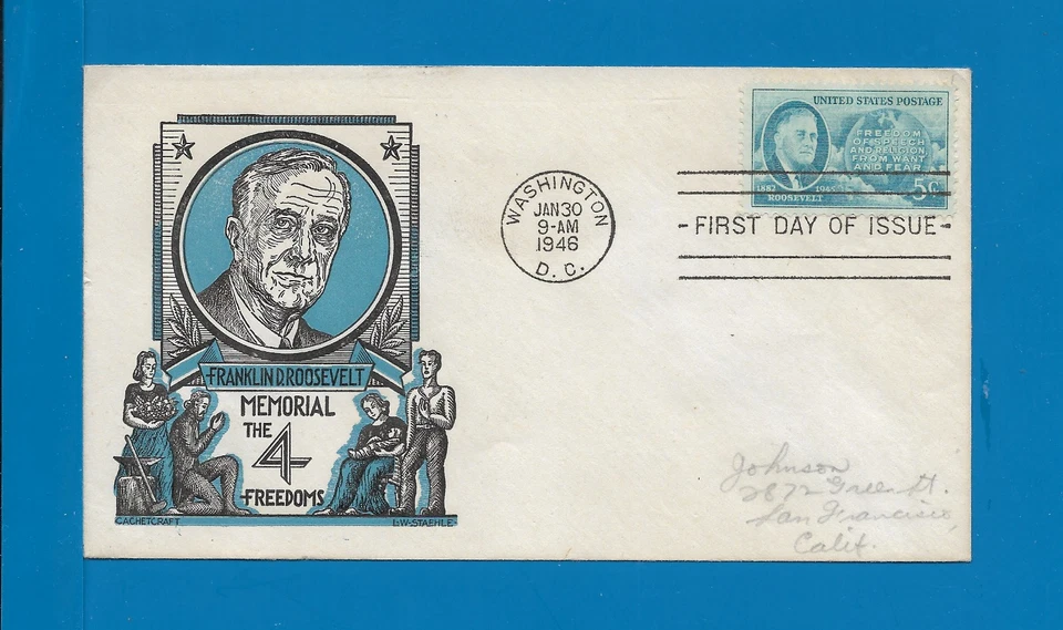Scott 933 Franklin Roosevelt Jan 30, 1946 Staehle  FDC Lot3 - Image 1 of 1