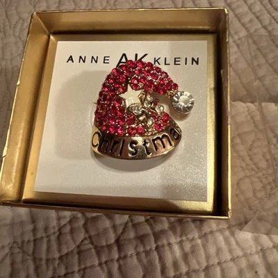 Broche/Pin Sombrero Anne Klein Tono Dorado Navidad Estrás con Caja-Nuevo Foto 1 de 4