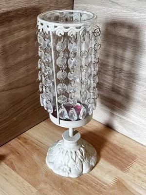 Lámpara de araña cilíndrica de vidrio con base de hierro fundido marfil portavelas de plástico cristal 1 Foto 1 de 4