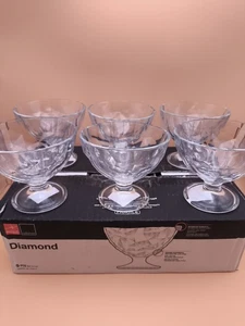 NIB Bormioli Rocco Diamond Ice Cream Glass Bowls Set of 6 - Made In Italy 360ml - Picture 1 of 8