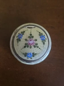 Polvo floral compacto vintage GUILLOCHE esmalte amarillo y rosa pintada - Imagen 1 de 5