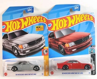 2 Car Lot - Hot Wheels '89 Mercedes-Benz 560 SEC AMG Silver & Red 2023 2024 - Image 1 of 3