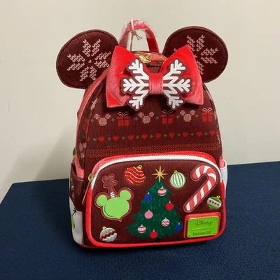LOUNGEFLY DISNEY MINNIE MOUSE SUÉTER VACACIONES MINI MOCHILA ¡NUEVO CON ETIQUETAS! 🎄 Foto 1 de 4
