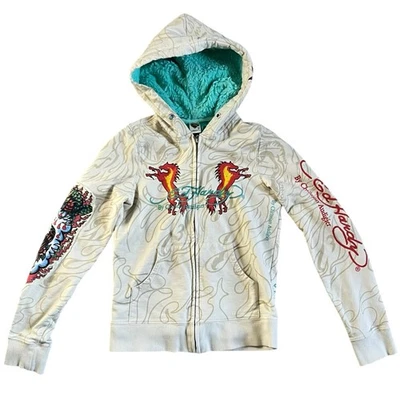 De colección 'Ed Hardy por Christian Audigier' tatuaje cremallera forro de piel cian - talla XS Foto 1 de 4