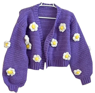 Cárdigan Suéteres Manga Larga Frente Abierto Crochet Púrpura Cárdigan L-17" Foto 1 de 4