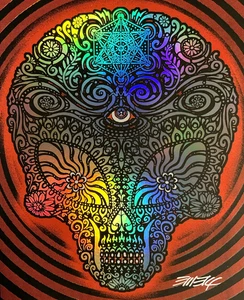 Alien Skull Screenprint Handbill EMEK Merkaba Art Print Jane’s Addiction Foil - Picture 1 of 6