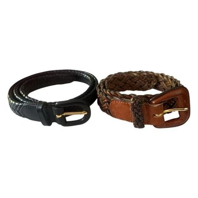 2 Talbots Leather Woven Braided Belt Size M Bourbon Brown Covered Buckle & Black - Image 1 of 4