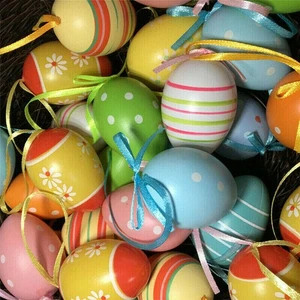 12PCS Colorful Painted Easter Eggs Hanging Ornaments for DIY Crafts Home Decor - Picture 1 of 11