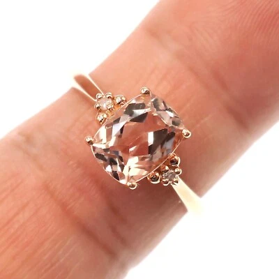 Классическое кольцо из чистого розового золота 10 карат с натуральным морганитом и бриллиантом размер 7,75 - Изображение 1 из 4