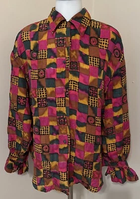 Camisa Blusa Mujer Sophisticates By Jonathan Martin “M” Estampado Abstracto Seda De Colección Foto 1 de 4