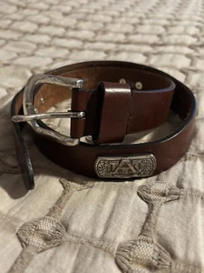 Auburn University Oil Tanned Harness Leather Belt Brown Size 28 Silver Conchos - Picture 1 of 9