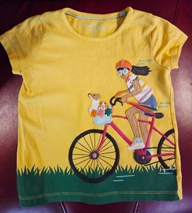 Mini Boden Girls 3-4 Bicycle Puppy in Basket Shirt Yellow - Picture 1 of 4