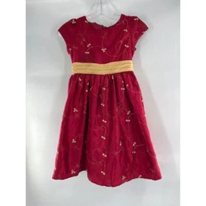 Toddler Girl's Short Sleeve Bright Red Floral Holiday Dress Size 8 - Picture 1 of 5