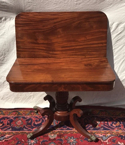 19TH C CLASSICAL FEDERAL ANTIQUE GAME / CARD TABLE CONSOLE ~ ISAAC VOSE BOSTON Cover