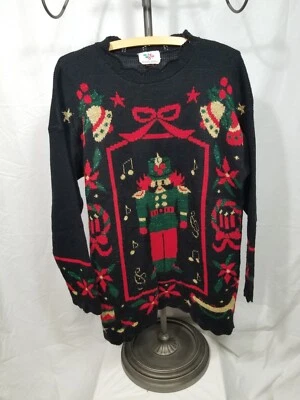 Vintage Nut Cracker Christmas Holiday Black Women Medium Sweater Party Pullover - Image 1 of 4
