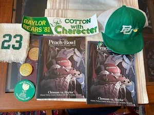 Vtg Lot 1981 Baylor Bears Peach & Cotton Bowl buttons, programs, hat, game towel - Picture 1 of 6
