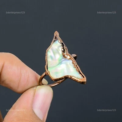 情人节销售天然鲍鱼壳电成型妻子可堆叠戒指铜 — 第 1/4 张图片