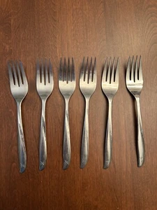 6  Oneida Twin Star Stainless Salad Forks Community Starburst Atomic Flatware - Picture 1 of 4