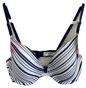 Maidenform Neu mit Etikett 36C Bügel T-Shirt BH weiß marine geformte Cups hinten geschlossen GESCHENK - Bild 1 von 10