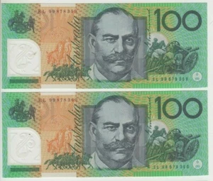 Banknote Australia $100 Macfarlane Evans polymer prefix EL99 consec pair R618b  - Bild 1 von 2