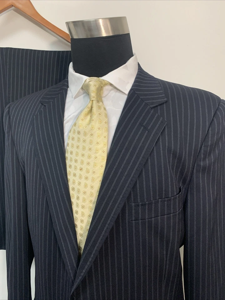 DOLCE & GABBANA Blue 2 Bt Flat Front Pin Stripe Suit Made Italy Eur 54L US 44L - Image 1 of 4