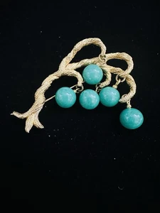 Vintage schöne 50er Jahre Trauerweide Zweig Tropfen Pin Jade Picken Glas Brosche - Bild 1 von 9