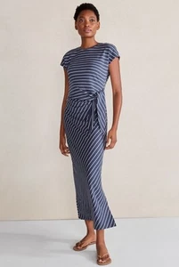 Haven Well Within midi shirt dress size XL organic cotton knot waist navy white - Picture 1 of 6