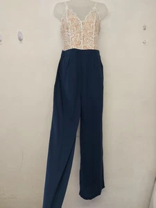 Mono Boohoo Damas Talla 14 Azul Blanco Encaje Pierna Ancha Nuevo Con Etiquetas - Imagen 1 de 14