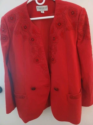  John Meyer Of Norwich Dressy Beaded  Blazer Red  16 Single Breasted   - Image 1 of 4