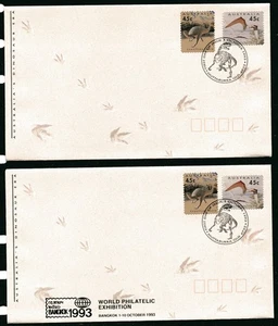 AUSTRALIA 1993, DINOSAURS, SELF-ADHESIVE Scott 1348-1349 on 2 DIFFERENT F.D.C.'s - Picture 1 of 1