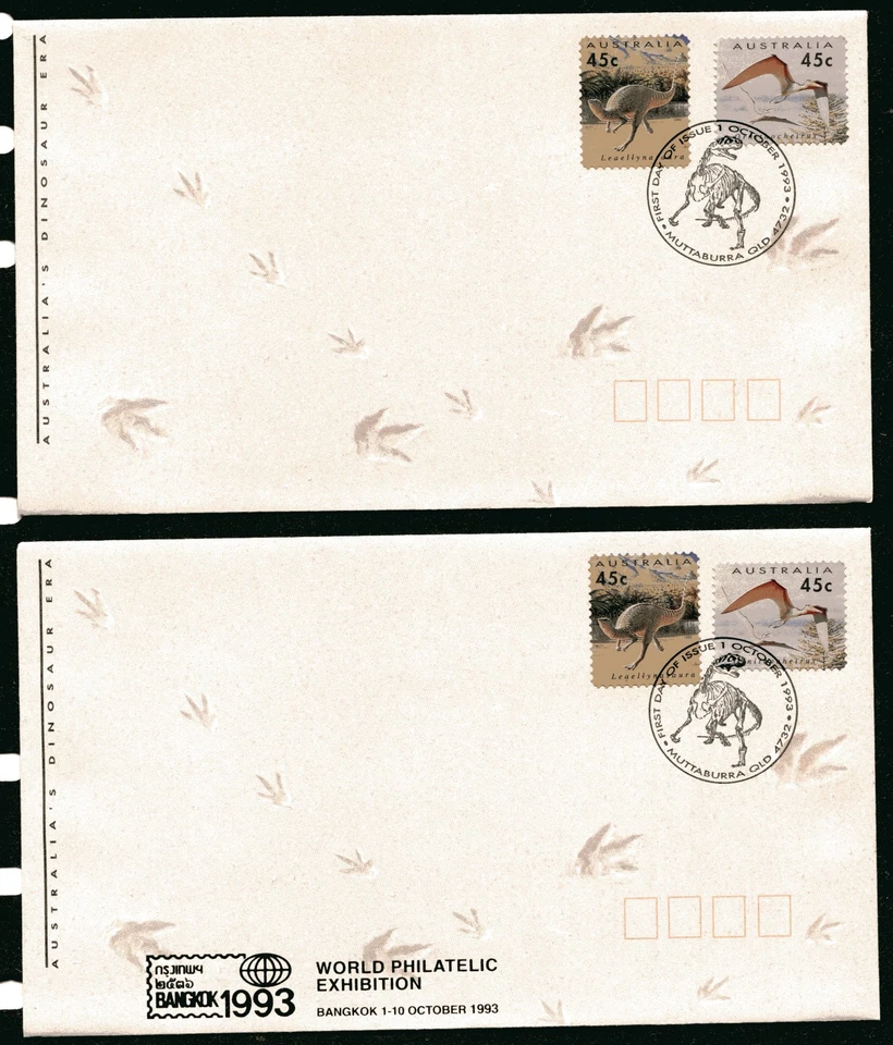 AUSTRALIA 1993, DINOSAURS, SELF-ADHESIVE Scott 1348-1349 on 2 DIFFERENT F.D.C.'s - Image 1 of 1