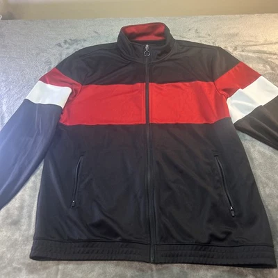 Ideology Men's Black Red White Colorblock Full Zip Jacket Track Pockets Size L - Image 1 of 4