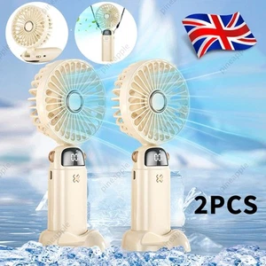 2Pcs Hand-held Fan Portable Folding Desk Fan Cooler Cooling USB Rechargeable Fan - Picture 1 of 12