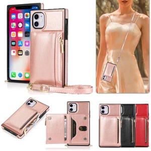 Women Cross-body Wallet Card Holder PU Leather Case Cover For Samsung/iPhone - Picture 1 of 43