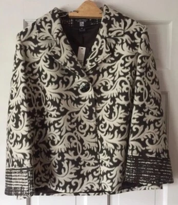 $648 NWT Ellen Tracy One Button Closure Brown and Ivory Printed Blazer Jacket 14 - Image 1 of 4