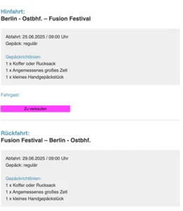 Bassliner Bus Ticket Berlin Ostbahnhof - Fusion Hin: Mittwoch & Zurück: Sonntag - Bild 1 von 1