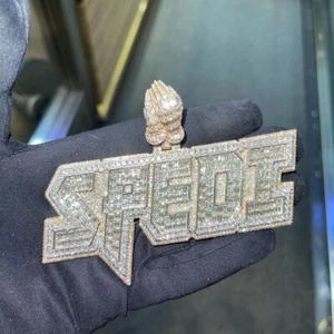 Baguette And Round Cut VVS Moissanite Studded 925 Sliver Custom Name His Pendent - Picture 1 of 1