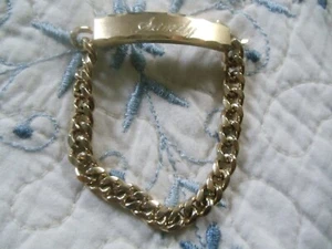 Vtg Speidel USA Polished Brushed ID Bar Bracelet Curb Link Chain Gold Tone SANDY - Picture 1 of 8
