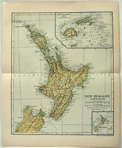 New Zealand - North Island - Original 1910 Map by Dodd Mead & Company. Antique - Picture 1 of 3