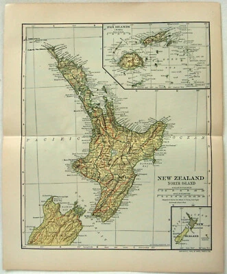 Nova Zelândia - Ilha Norte - Mapa original de 1910 por Dodd Mead & Company. Antigo - Imagem 1 de 3