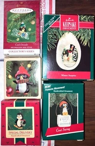5 Vintage Hallmark Keepsake Ornaments LOT - Christmas- Various PENGUINS - Picture 1 of 2