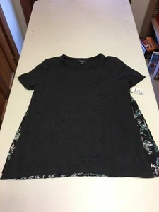 Neu mit Etikett Simply Vera Damenbluse schwarz vorne Blumenmuster plissiert hinten Größe Medium - Bild 1 von 6