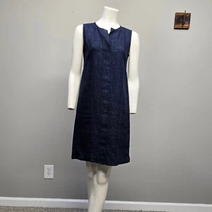 Nuthatch Dress Small Mini Navy Blue Linen Shift Coastal Summer Minimalist Scandi - Picture 1 of 8