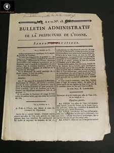 CONSTITUTION de 1799 ♦ BULLETIN ADMINISTRATIF Préfecture de L'YONNE n°28 ♦ An XI - Imagen 1 de 3