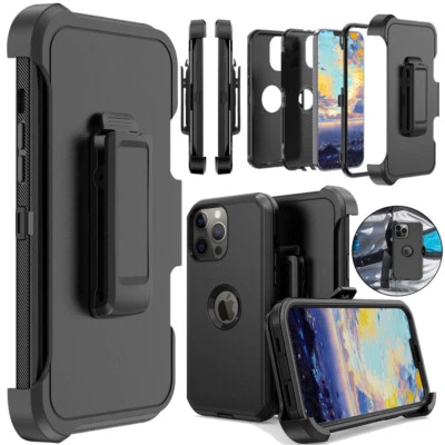 For iPhone 11 12 13 Pro Max XR Shockproof Case Rugged Hard Cover+Stand Belt Clip - Image 1 of 4