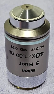 Objetivo microscopio Nikon CFI Super Fluor S Fluor 40x/1,30 aceite ∞/0,17 WD 0,22 - Imagen 1 de 9