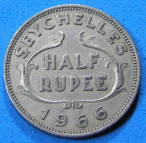 Seychelles British 1/2 Rupee Copper-Nickel Coin 1966 Key, KM-12, Combined S/H - Imagen 1 de 2