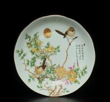 Old Chinese Famille Rose Dish W/bird and flower Qianlong MK