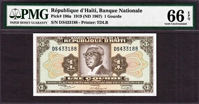 Haiti One Gourde L.1919 ND (1967) Prefix (DS) Pick-196a GEM UNC PMG 66 EPQ - Image 1 of 2