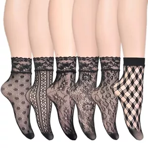 Fishnet Ankle Socks Ultrathin Lace Ruffle Fishnet 3 Pairs per pack - Picture 1 of 25